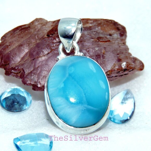 Larimar Gemstone Pendant, 925 Sterling Silver, Handmade Design Pendant, For Gift - Picture 1 of 6